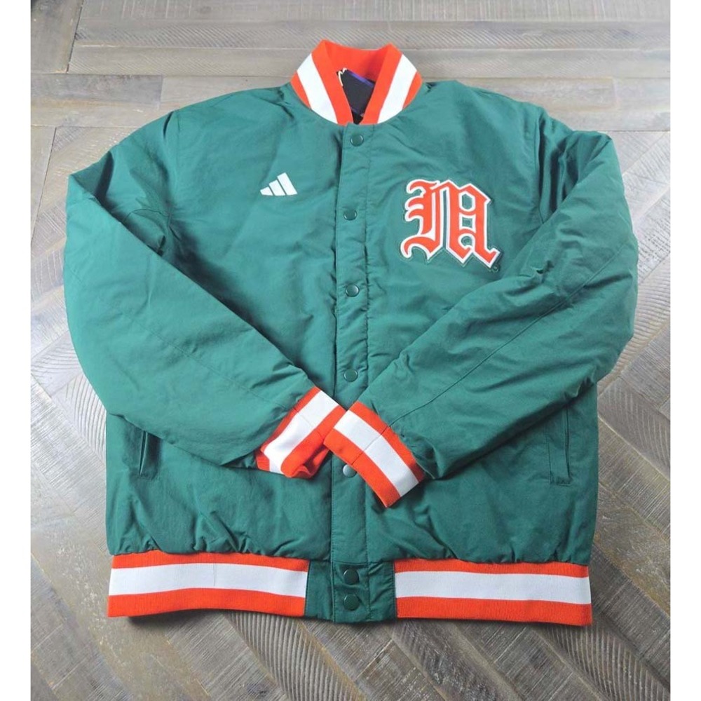 Adidas Miami Hurricanes Canes Coaches Jacket Mens Medium Green JM9976 NWT
